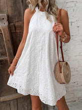 Load image into Gallery viewer, Eyelet Grecian Neck Mini Dress
