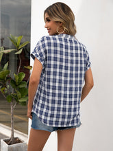 Load image into Gallery viewer, Plaid Notched Short Sleeve Blouse
