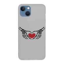 Load image into Gallery viewer, Ti Amo I love you - Exclusive Brand - Silver - Skeleton Hands with Heart  - iPhone 13 Transparent Case (2 cameras)
