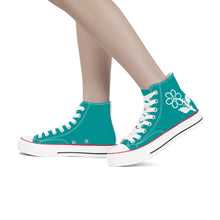 Load image into Gallery viewer, Ti Amo I love you - Exclusive Brand - Viridian Green - White Daisy - High Top Canvas Shoes - White  Soles
