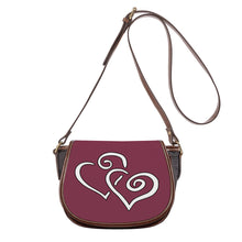 Load image into Gallery viewer, Ti Amo I love you - Exclusive Brand - Velvet Maroon - Double White Heart - Saddle Bag
