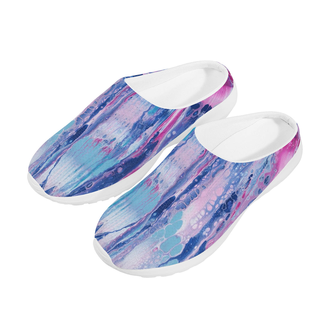 Ti Amo I love you - Exclusive Brand  - Mulberry & Kashmir Blue Floating Paint Pattern - Mesh Slip-Ons