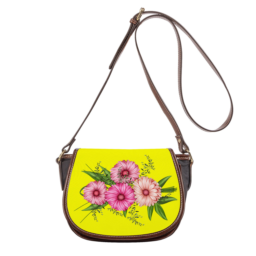 Ti Amo I love you - Exclusive Brand - Yellow - Pink Floral - Saddle Bag