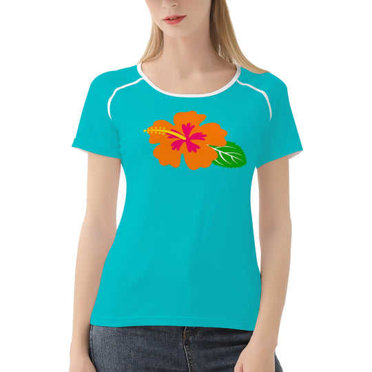 Ti Amo I love you - Exclusive Brand - Vivid Cyan (Robin's Egg Blue) - Hawaiian Flower - Women's T shirt - Sizes XS-2XL