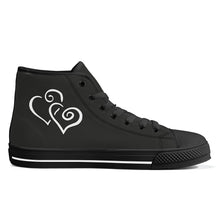 Load image into Gallery viewer, Ti Amo I love you - Exclusive Brand - Tuatara - Double White Heart High-Top Canvas Shoes - Black Soles
