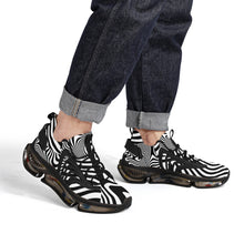 Load image into Gallery viewer, Ti Amo I love you - Exclusive Brand - Black &amp; White Wavy Pattern - Not Symetrical- Script Double Heart - Air Max React Sneakers - Black Soles
