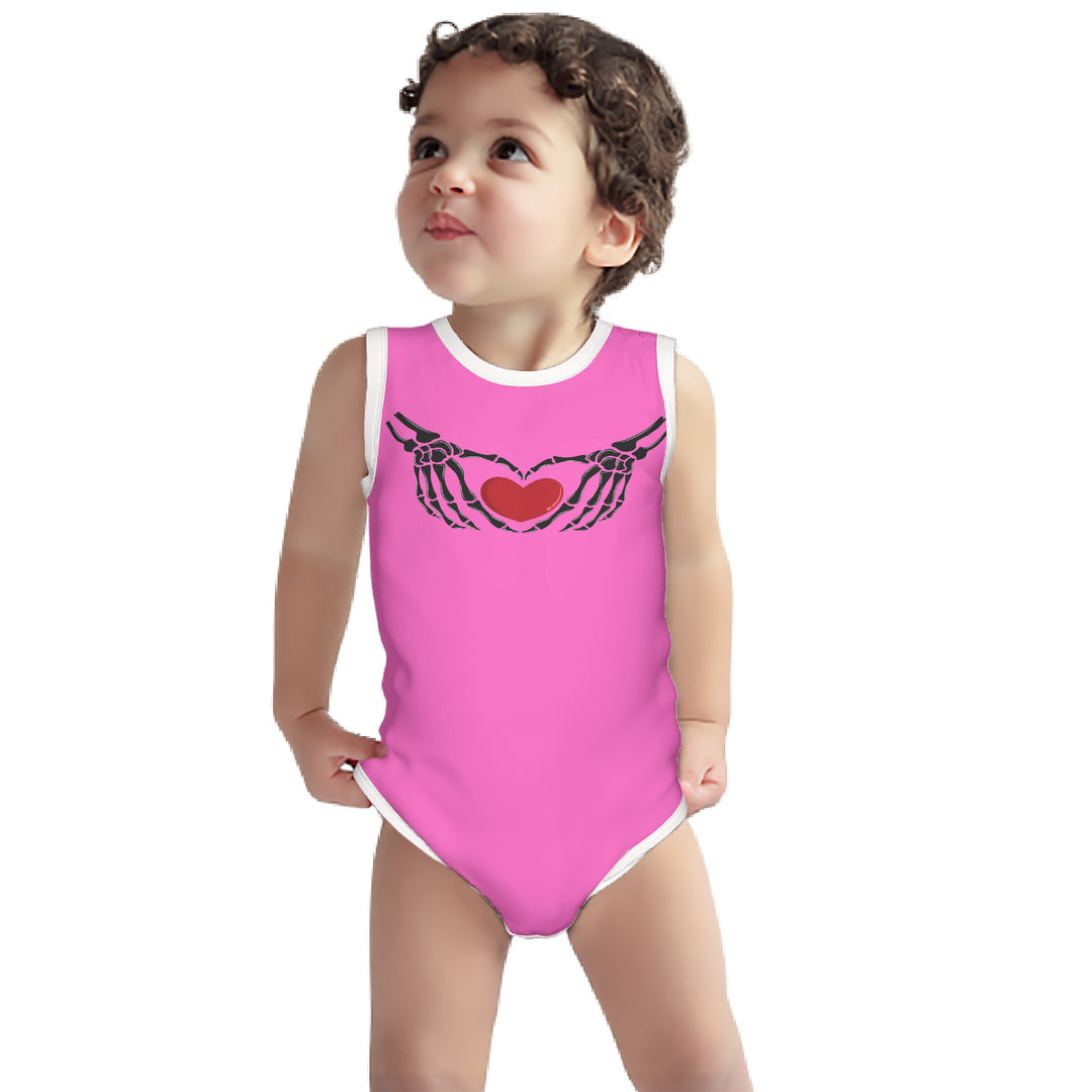 Ti Amo I love you - Exclusive Brand - Hot Pink - Skeleton Hands with Heart  - Sleeveless Baby One-Piece