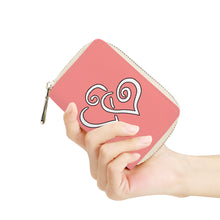 Load image into Gallery viewer, Ti Amo I love you - Exclusive Brand - Light Coral - Double White Heart - PU Leather - Zipper Card Holder
