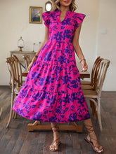 Load image into Gallery viewer, Ruffled Printed Cap Sleeve Midi Dress
