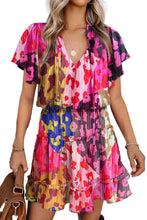 Load image into Gallery viewer, Rose Leopard Print Short Sleeve Tiered Ruffle Mini Dress
