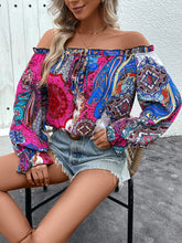 Load image into Gallery viewer, Tied Ruffled Printed Off-Shoulder Long Sleeve Blouse
