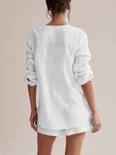 Load image into Gallery viewer, Notched Long Sleeve Top and Shorts Set
