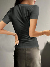 Load image into Gallery viewer, Round Neck Quarter Button Short Sleeve Top
