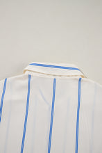 Load image into Gallery viewer, Sky Blue Stripe Drop Shoulder Bubble Sleeve Loose Shirt
