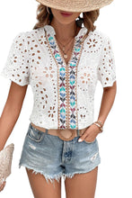 Load image into Gallery viewer, White Geometric Embroidery Hollow Out Blouse
