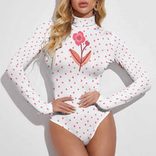 Load image into Gallery viewer, Ti Amo I love you - Exclusive Brand - Tiny Hearts with Flowers -Women&#39;s Turtleneck Long Sleeve Bodysuit
