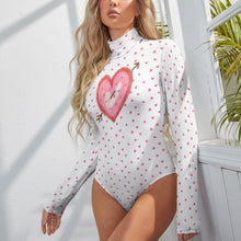 Load image into Gallery viewer, Ti Amo I love you - Exclusive Brand  - Women&#39;s Hearts with Large Heart Turtleneck Long Sleeve Bodysuit
