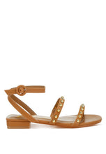 Load image into Gallery viewer, Flippity Studded Ankle Strap Flat Sandals
