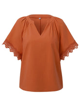 Load image into Gallery viewer, Lace Detail Notched Short Sleeve Blouse
