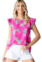 Load image into Gallery viewer, Rose Tiger Pattern Flutter Sleeve Crew Neck Blouse
