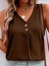 Load image into Gallery viewer, Full Size Decorative Button V-Neck Tank
