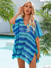 Load image into Gallery viewer, Tassel Openwork Striped V-Neck Cover Up
