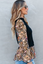 Load image into Gallery viewer, Black Contrast Floral Sleeve Peplum Sweater
