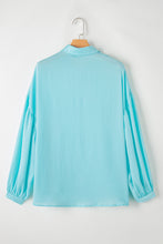 Load image into Gallery viewer, Iceland Blue Solid Puff Sleeve Loose Fit Buttoned Shirt
