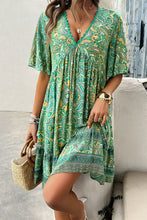 Load image into Gallery viewer, Printed V-Neck Half Sleeve Mini Dress
