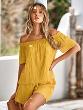 Load image into Gallery viewer, Full Size Off-Shoulder Short Sleeve Top and Tied Shorts Set
