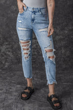 Load image into Gallery viewer, Sky Blue Acid Wash Distressed Slim Fit Jeans
