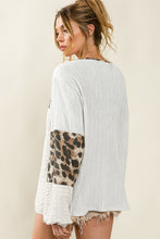 Load image into Gallery viewer, White Leopard Patch Puff Sleeve Textured Blouse
