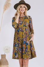 Load image into Gallery viewer, Celeste Full Size Paisley Print Round Neck Dress with Pockets
