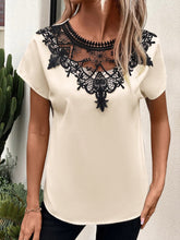 Load image into Gallery viewer, Lace Detail Round Neck Short Sleeve Blouse
