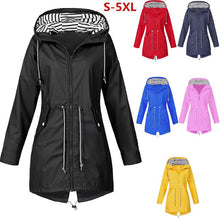 Load image into Gallery viewer, Womens Waterproof Raincoat Casual Basic Outdoors Drawstring Trench Lightweight Drawstring Jacket
