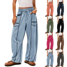Load image into Gallery viewer, Womens Y2K Black Striped Wide-leg Pants With Pockets Fashion Loose Drawstring Trousers Sports Sweatpants
