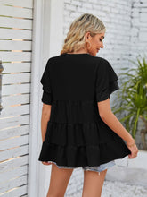 Load image into Gallery viewer, Tiered Notched Short Sleeve Blouse
