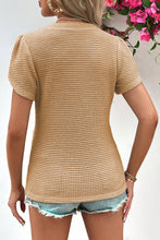 Load image into Gallery viewer, Mist Green V Neck Petal Sleeve Waffle Knit T-Shirt
