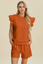 Load image into Gallery viewer, Double Take Full Size Texture Round Neck Ruffle Sleeve Top and Shorts Set
