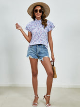 Load image into Gallery viewer, Ditsy Floral Mock Neck Flounce Sleeve Blouse
