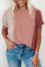 Load image into Gallery viewer, Apricot Pink Textured Colorblock Crew Neck T Shirt
