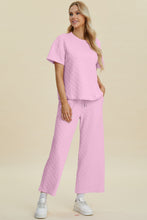 Load image into Gallery viewer, Double Take Full Size Texture Round Neck Short Sleeve Top and Pants Set
