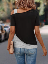 Load image into Gallery viewer, Contrast Asymmetrical Neck Short Sleeve T-Shirt
