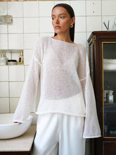 Load image into Gallery viewer, Round Neck Long Sleeve Knit Cover Up
