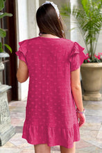 Load image into Gallery viewer, Strawberry Pink Plus Size Jacquard Short Ruffle Sleeve Mini Dress
