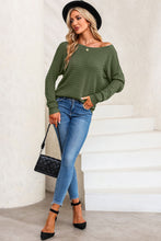 Load image into Gallery viewer, Womems - Green - Textured Knit Round Neck Dolman Sleeve Sweater
