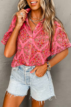 Load image into Gallery viewer, Rose Red Floral Print Wide Short Sleeve Loose Shirt
