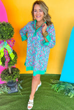 Load image into Gallery viewer, Green Plus Size Palm Pattern Long Sleeve Shift Dress
