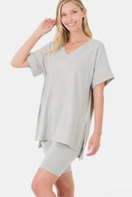 Load image into Gallery viewer, Zenana Full Size V-Neck Short Sleeve Slit T-Shirt and Shorts Set
