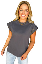 Load image into Gallery viewer, Dark Grey Studded Short Sleeve Top
